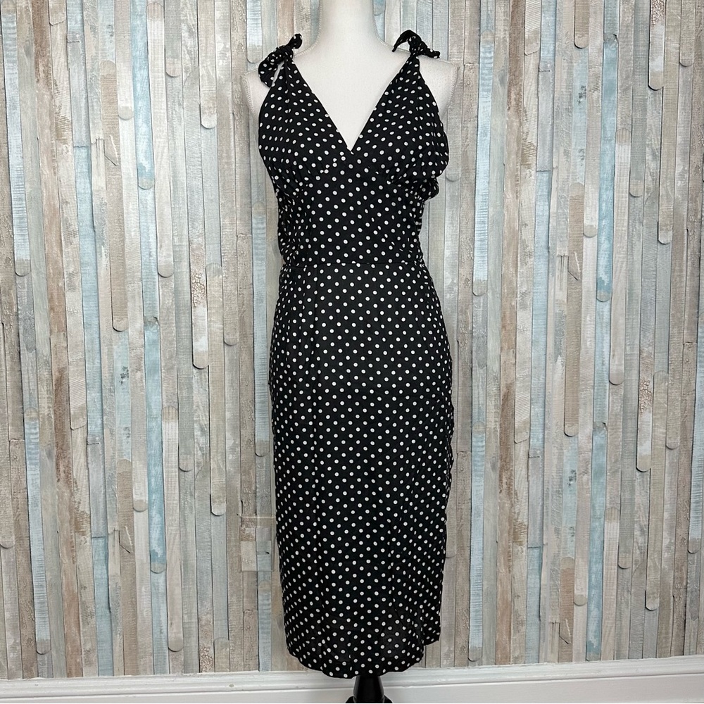 Dixiefried XL Retro Polka Dot Tie Shoulder Midi Wiggle Sheath Dress Pinup Girl